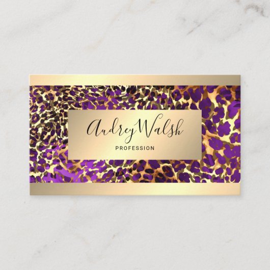  Glitter Gold Luxury QR Code Animal Skin Leopard Visitekaartje (Voorkant)