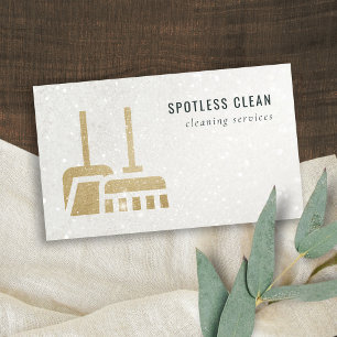 Glitter Gold Ochre Yellow Broom Cleaning Service Visitekaartje