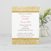 Glitter Gold Pink Girl Dedication Invitation Kaart (Staand voorkant)