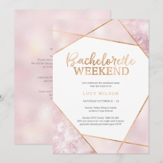 Glitter Gold PinkBachelorette Weekend Uitnodiging (Voorkant / Achterkant)