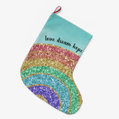 Glitter Gold Rainbow Aqua Waterverf Love Dream Grote Kerstsok (Voorkant (Hangend))