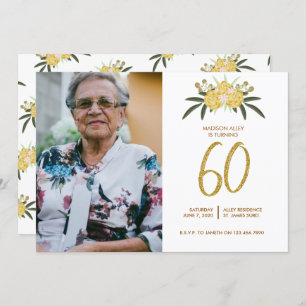 Glitter Gold Roos en botanische bladeren 60e verja Kaart