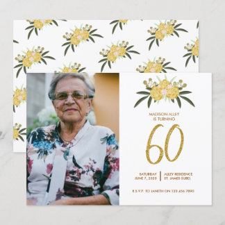 Glitter Gold Roos en botanische bladeren 60e verja Kaart