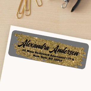 Glitter Gold Sparkly Brushstroke Retouradres Etiket