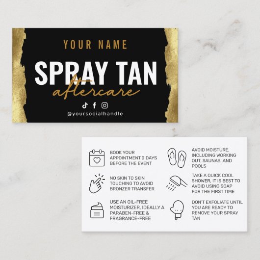 Glitter Gold Spray Tan Nastruction Card Visitekaartje (Voorkant / Achterkant)