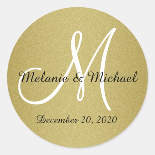 Glitter Gold Wedding Custom Monogram Stickers (Voorkant)