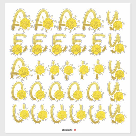 Glitter Gold Yellow Floral Monogram Vowels Sticker (Vel)