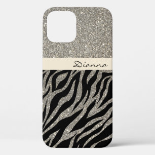 Glitter Gold Zebra Dierenpringspatroon iPhone 12 Hoesje