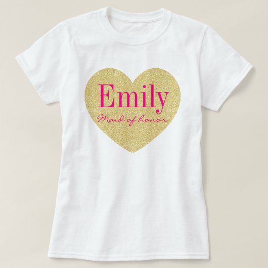 Glitter Golden Heart Personalized Maid of honor T-shirt (Design voorkant)
