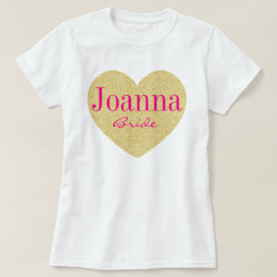 Glitter Golden Heart Persoonlijke bride T-shirt