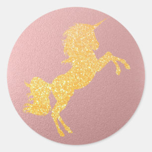 Glitter Golden Magical Eenhoorn op Roos Goud Ronde Sticker