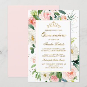Glitter Goud Blush Bloem Quinceanera Verjaardag I Kaart