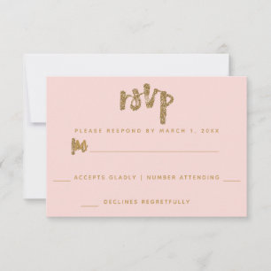 Glitter Goud Blush Roze Trouw Simpele RSVP Kaartje