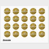 Glitter Goud Bruiloft Monogram Afdichtingen Ronde Sticker (Vel)