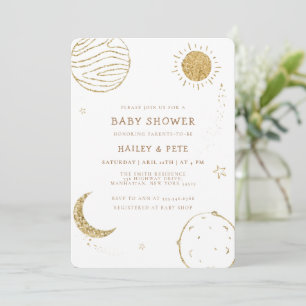 Glitter Goud Elegante Galaxy Maan Ster Baby Borrel Kaart