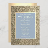 Glitter Goud En Stof Blauw Trouw Uitnodiging (Voorkant / Achterkant)