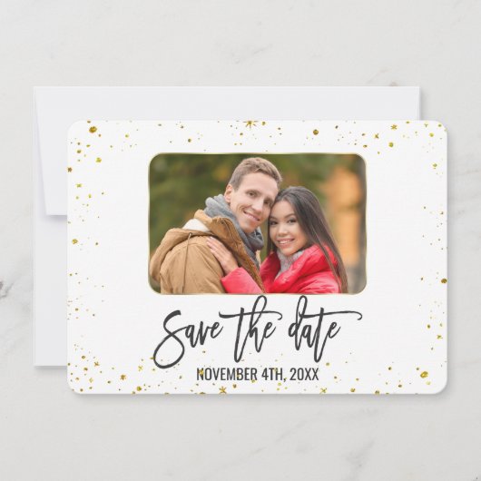 Glitter Goud Foto Handgeschreven Save The Date (Voorkant)