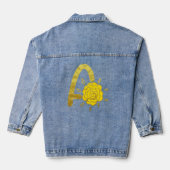 Glitter Goud Geel Bloemen Monogram A Vrouwen Denim Jacket (Achterkant)