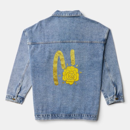 Glitter Goud Geel Bloemen Monogram N Vrouwen Denim Jacket (Achterkant)