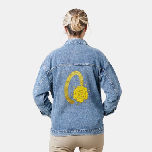 Glitter Goud Geel Bloemen Monogram O Vrouwen Denim Jacket (Model)
