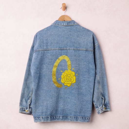 Glitter Goud Geel Bloemen Monogram O Vrouwen Denim Jacket (Hangar)
