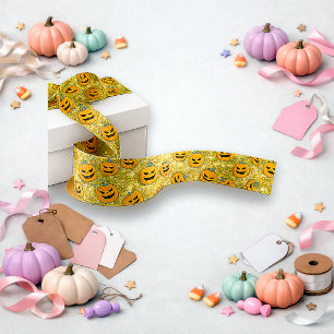 Glitter Goud Halloween Pompoen Patroon Lint