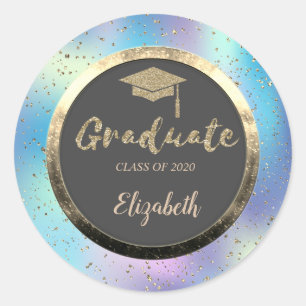Glitter Gouden Afstudeerhoed,Confetti,Holografisch Ronde Sticker