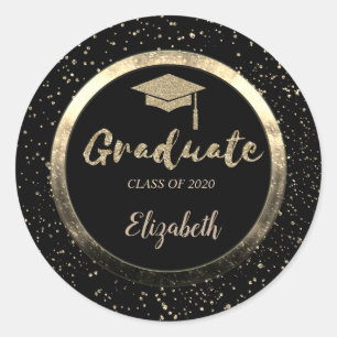 Glitter Gouden Afstudeerhoed,Confetti,Zwart Ronde Sticker