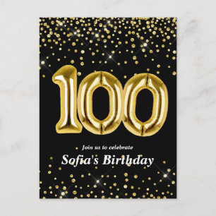 glitter gouden ballon voor 100ste verlichtingspart briefkaart