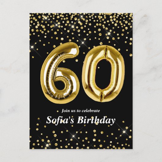 glitter gouden ballon voor 60ste verjaardagsfeest briefkaart (Voorkant)