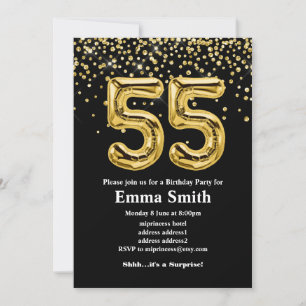 glitter gouden ballon voor een 55e verjaardag kaart