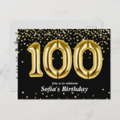glitter gouden ballon voor het 100ste verjaardagsf briefkaart (Voorkant / Achterkant)