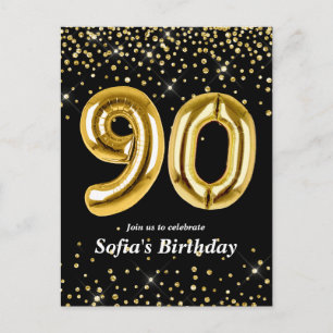 glitter gouden ballon voor het 90e verjaardag briefkaart
