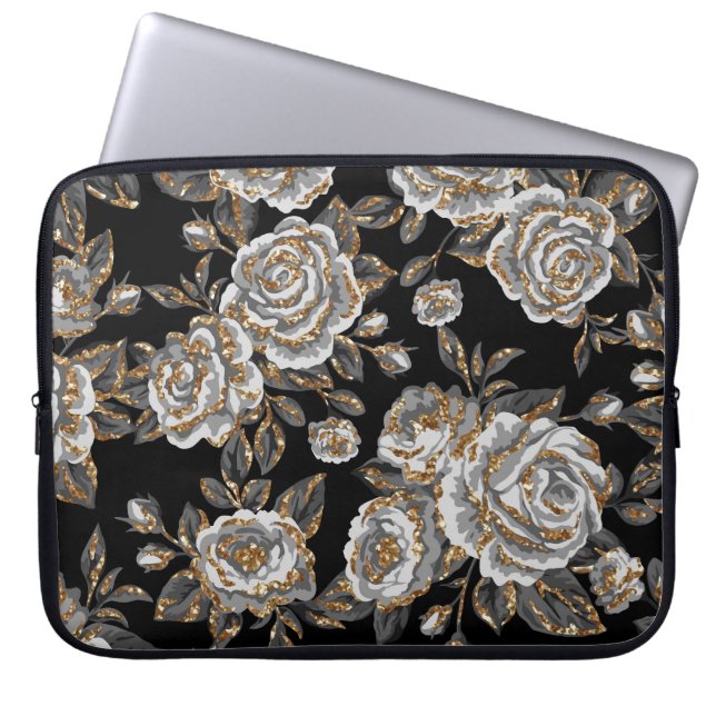 Glitter Gouden Bloemen: Sparkle . Laptop Sleeve (Voorkant)