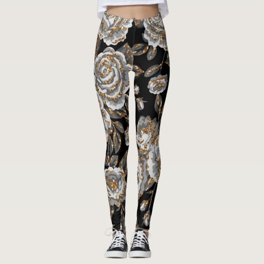Glitter Gouden Bloemen: Sparkle . Leggings (Voorkant)