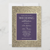 Glitter Gouden en Paarse Trouw Uitnodiging (Voorkant)