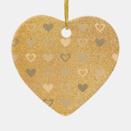 glitter / gouden harten keramisch ornament (Voorkant)