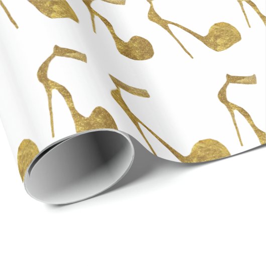 Glitter Gouden Hoge Hak Schoenen Cadeaupapier (Rol Hoek)