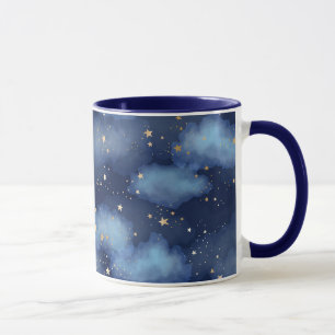 Glitter Gouden Sterren Donkerblauw Hemelpatroon Mok