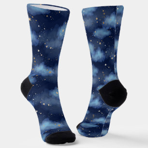 Glitter Gouden Sterren Donkerblauw Hemelpatroon Sokken