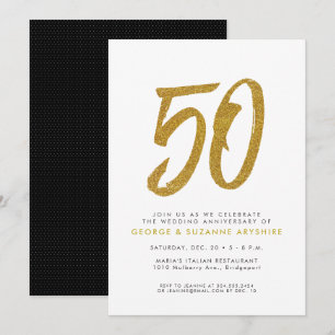 Glitter gouden uitnodiging voor 50ste verjaardagsf