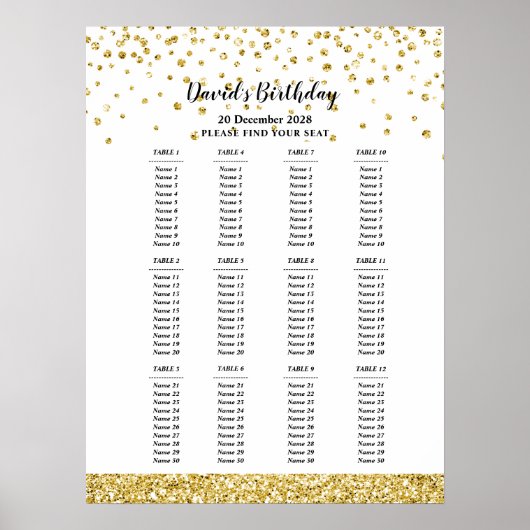 glitter , gouden zitplaats , verjaardagszetel poster (Voorkant)