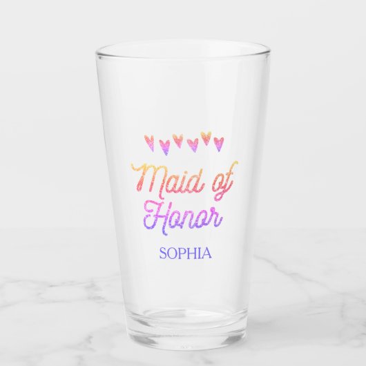Glitter Gradation Heart Maid of Honor Glass Glas (Voorkant)