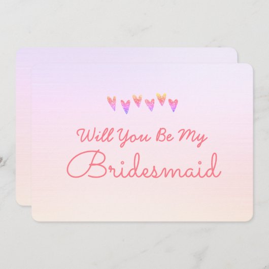 Glitter Gradiënt Hart Wil je mijn bruidsmeisje zij Kaart (Voorkant / Achterkant)