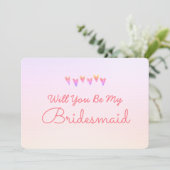 Glitter Gradiënt Hart Wil je mijn bruidsmeisje zij Kaart (Staand voorkant)