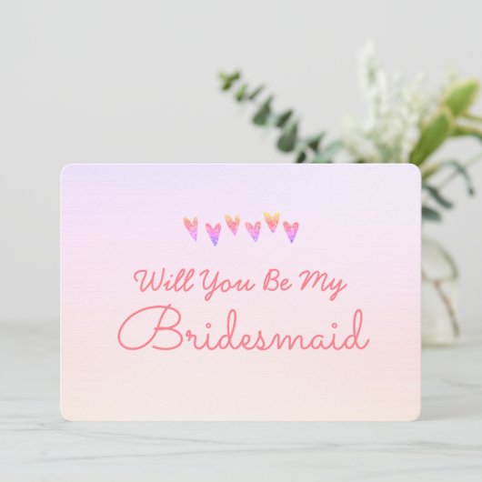 Glitter Gradiënt Hart Wil je mijn bruidsmeisje zij Kaart (Staand voorkant)