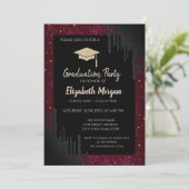 Glitter Graduation Cap, Confetti Black Drift Red Kaart (Staand voorkant)