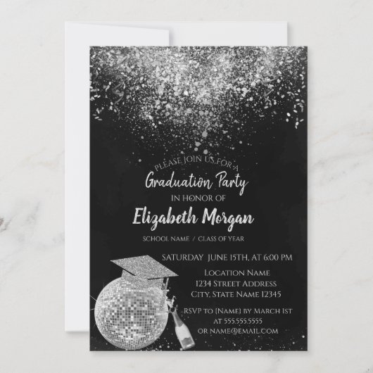 Glitter Graduation Cap, Disco Ball Confetti, Wine Kaart (Voorkant)