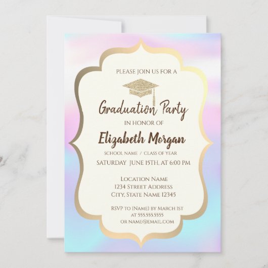 Glitter Graduation Cap Holographic Afstuderen Part Kaart (Voorkant)