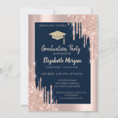 Glitter Graduation Cap, Roos Gold Drids, Navy Blue Kaart (Voorkant)